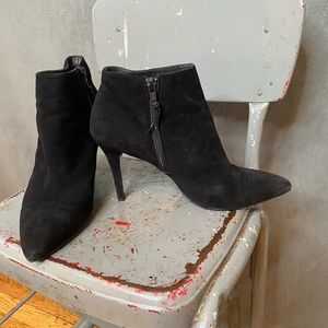 Stuart Weizmann suede stiletto bootie zip up